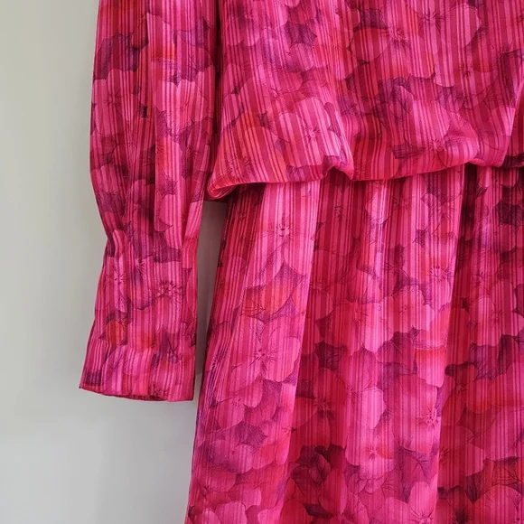 Vintage Umba for Parnes Feinstein Pink Floral Iconic 70s Dress, Size Medium - Picture 6 of 14